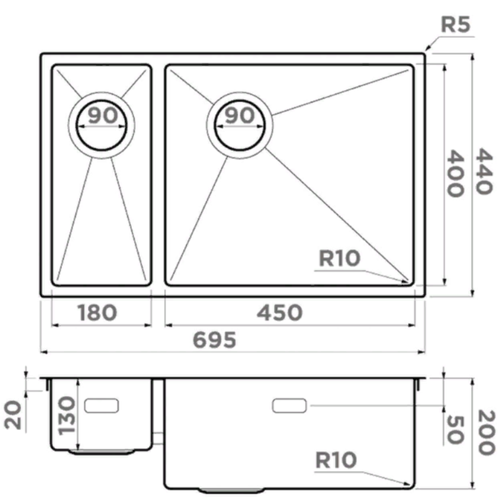 Мойка кухонная Omoikiri Taki Side правая 70 Хром 4993182 — изображение 4